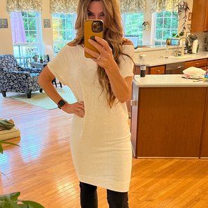 Athleta Cream Cold Shoulder Sweatshirt Dress